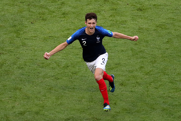 KAZAN, RUSSIA - JUNE 30:  Benjamin Pavard of France celebrates after scoring his team's second goal during the 2018 FIFA World Cup Russia Round of 16 match between France and Argentina at Kazan Arena on June 30, 2018 in Kazan, Russia.  (Photo by Catherine Ivill/Getty Images)