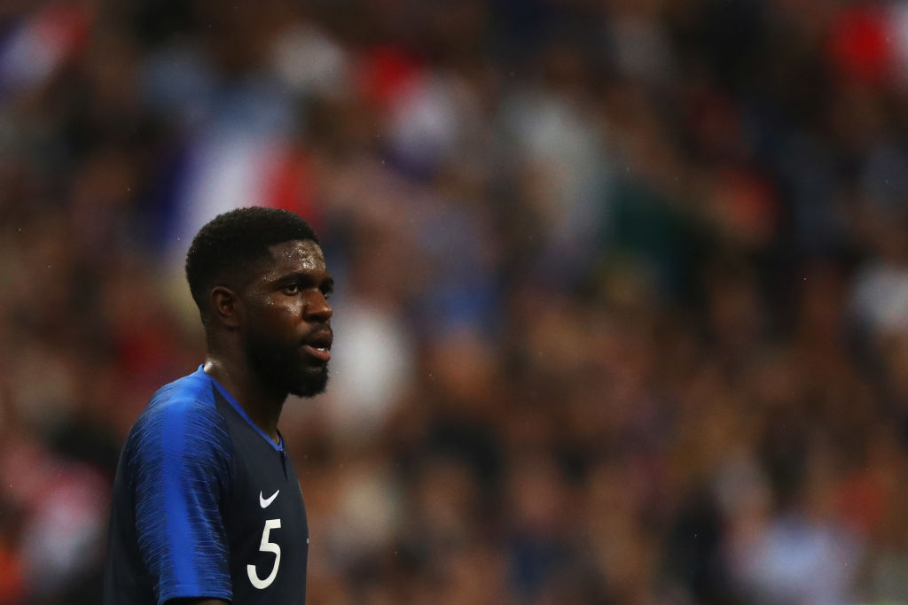 PARIS, FRANCE - MAY 28:  Samuel Umtiti of France in action during the International Friendly match between France and Ireland at Stade de France on May 28, 2018 in Paris, France.  (Photo by Dean Mouhtaropoulos/Getty Images)