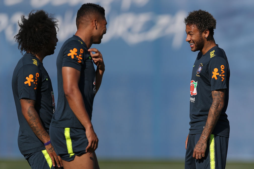 during a Brazil training session ahead of the FIFA World Cup 2018 at Yug-Sport Stadium on June 14, 2018 in Sochi, Russia.
