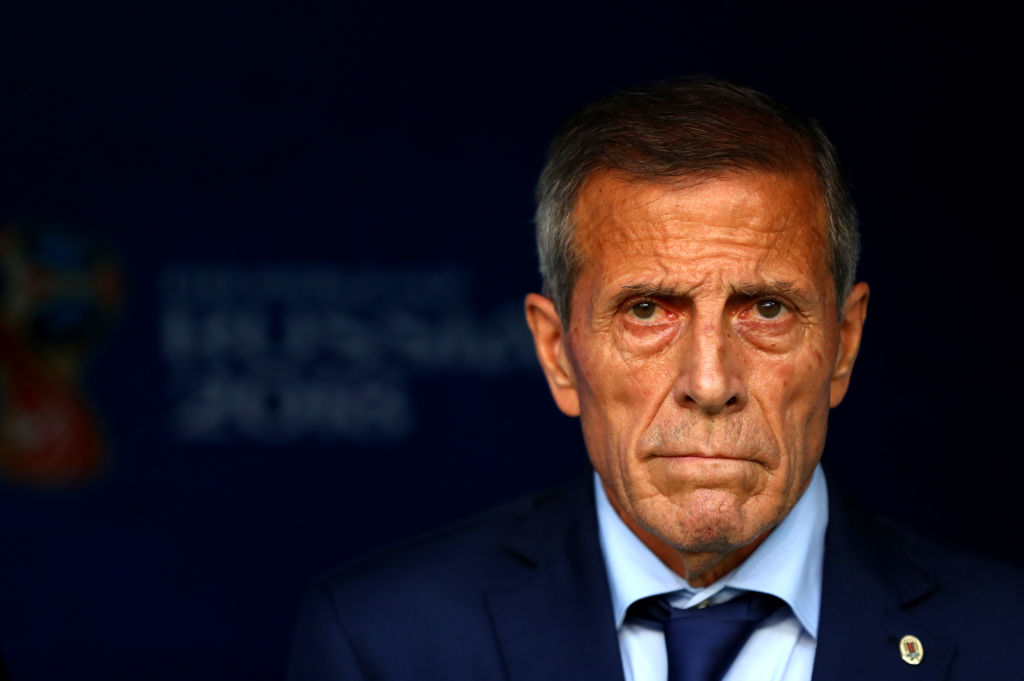 SAMARA, RUSSIA - JUNE 25:  Oscar Tabarez, Head coach of Uruguay looks on  during the 2018 FIFA World Cup Russia group A match between Uruguay and Russia at Samara Arena on June 25, 2018 in Samara, Russia.  (Photo by Dean Mouhtaropoulos/Getty Images)