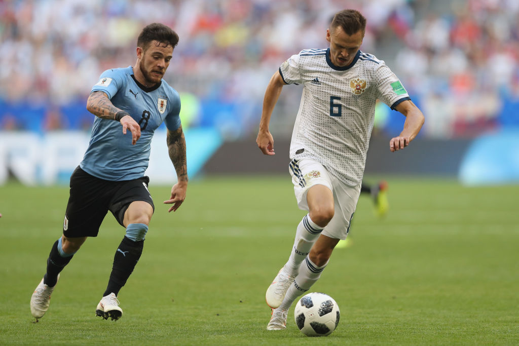 during the 2018 FIFA World Cup Russia group A match between Uruguay and Russia at Samara Arena on June 25, 2018 in Samara, Russia.