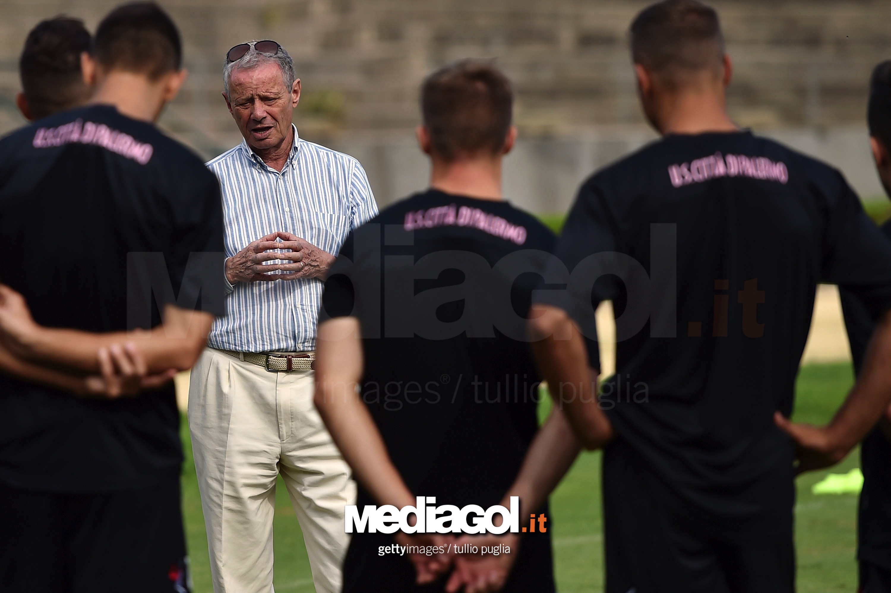 US Citta di Palermo President Maurizio Zamparini Visits Club Traning Ground