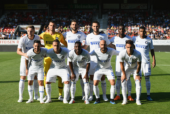 SION, SWITZERLAND - JULY 18:  Players of FC Internazionale pose prior the pre-season friendly match between FC Sion and FC Internazionale at Estadio Tourbillon on July 18, 2018 in Sion, Switzerland.  (Photo by Claudio Villa - Inter/Inter via Getty Images)