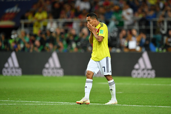 MOSCOW, RUSSIA - JULY 03:  Carlos Bacca of Colombia shows his dejection following the 2018 FIFA World Cup Russia Round of 16 match between Colombia and England at Spartak Stadium on July 3, 2018 in Moscow, Russia.  (Photo by Dan Mullan/Getty Images)