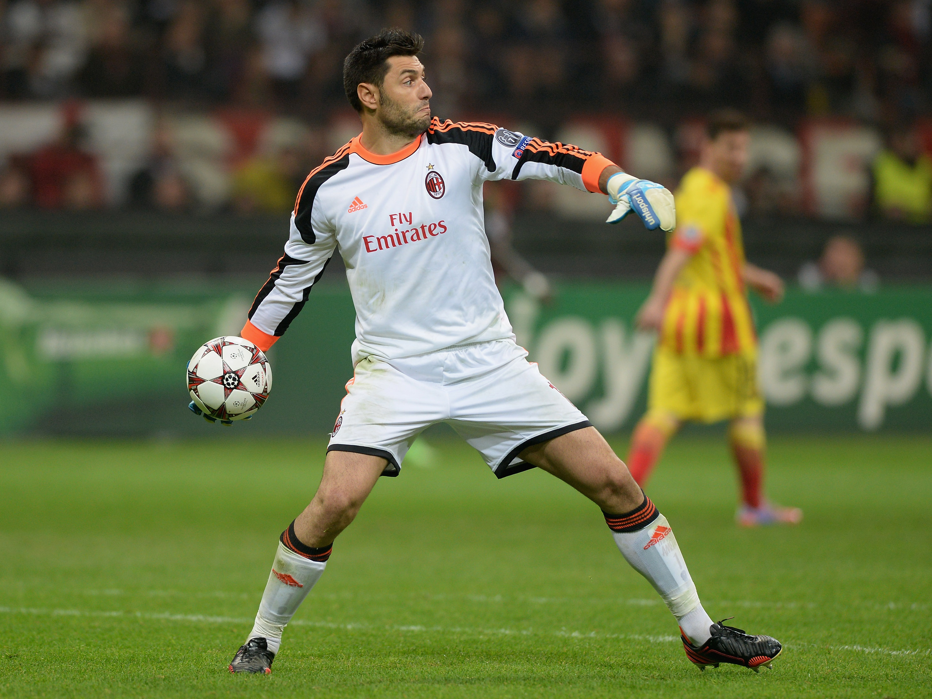 MILAN, ITALY - OCTOBER 22:  Marco Amelia of AC Milan during the UEFA Champions League Group H match between AC Milan and Barcelona at Stadio Giuseppe Meazza on October 22, 2013 in Milan, Italy.  (Photo by Claudio Villa/Getty Images)