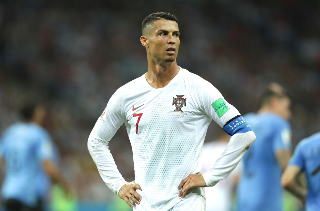 SOCHI, RUSSIA - JUNE 30:  Cristiano Ronaldo of Portugal reacts during the 2018 FIFA World Cup Russia Round of 16 match between Uruguay and Portugal at Fisht Stadium on June 30, 2018 in Sochi, Russia.  (Photo by Richard Heathcote/Getty Images)