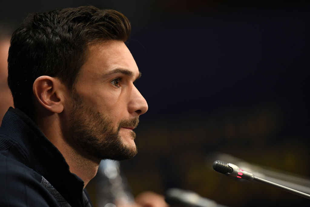 MOSCOW, RUSSIA - JULY 14:  Hugo Lloris of France speaks to media during a France press conference during the 2018 FIFA World Cup at Luzhniki Stadium on July 14, 2018 in Moscow, Russia.  (Photo by Matthias Hangst/Getty Images)