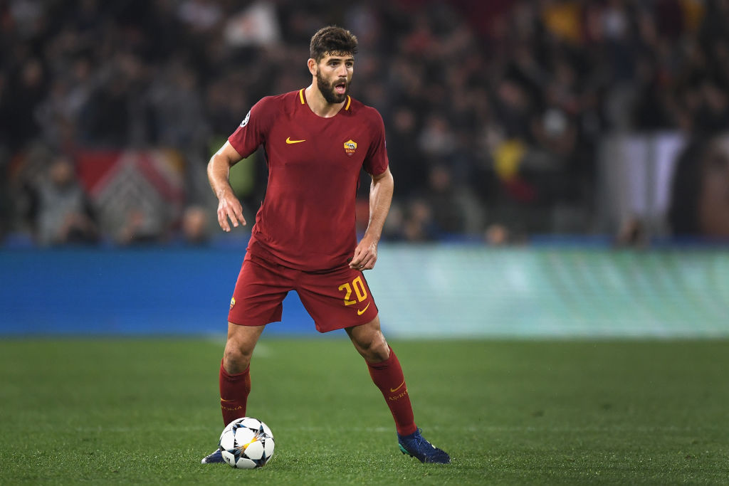 ROME, ITALY - APRIL 10: Federico Fazio of AS Roma in action during the UEFA Champions League Quarter Final Second Leg match between AS Roma and FC Barcelona at Stadio Olimpico on April 10, 2018 in Rome, Italy.  (Photo by Michael Regan/Getty Images)