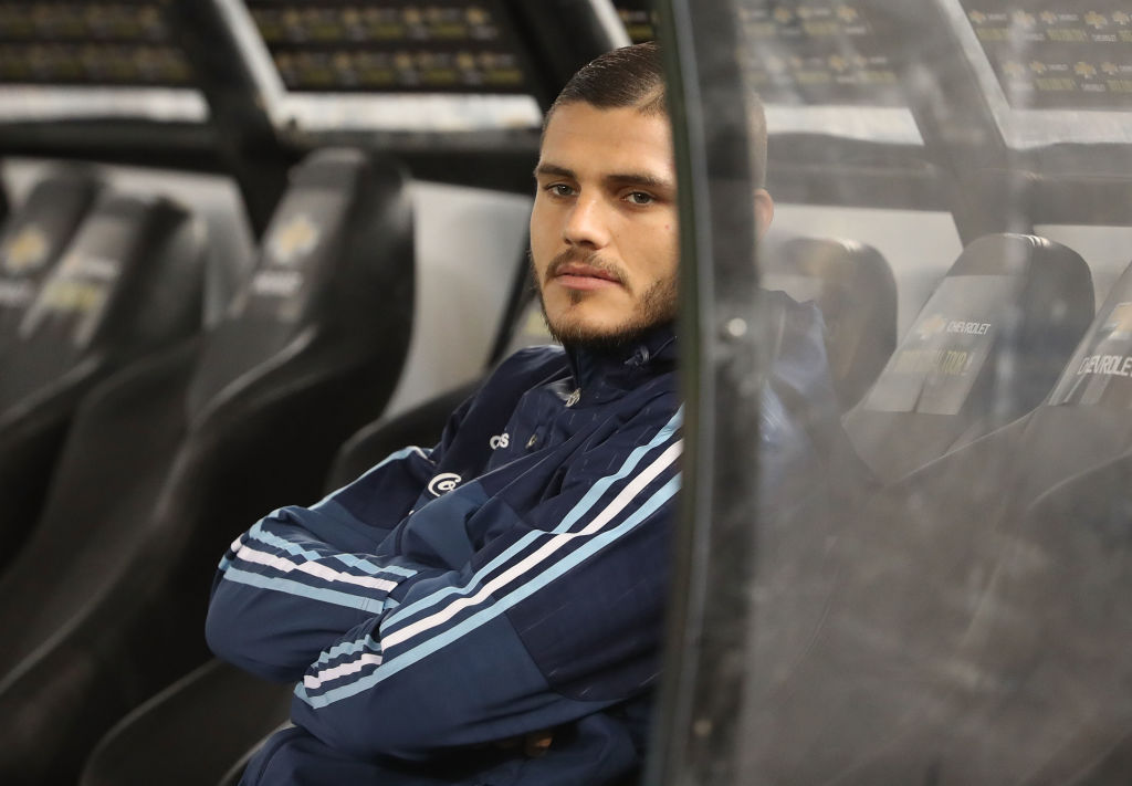 MELBOURNE, AUSTRALIA - JUNE 09: Mauro Icardi of Argentina looks on from the bench before the Brazil Global Tour match between Brazil and Argentina at Melbourne Cricket Ground on June 9, 2017 in Melbourne, Australia.  (Photo by Robert Cianflone/Getty Images)