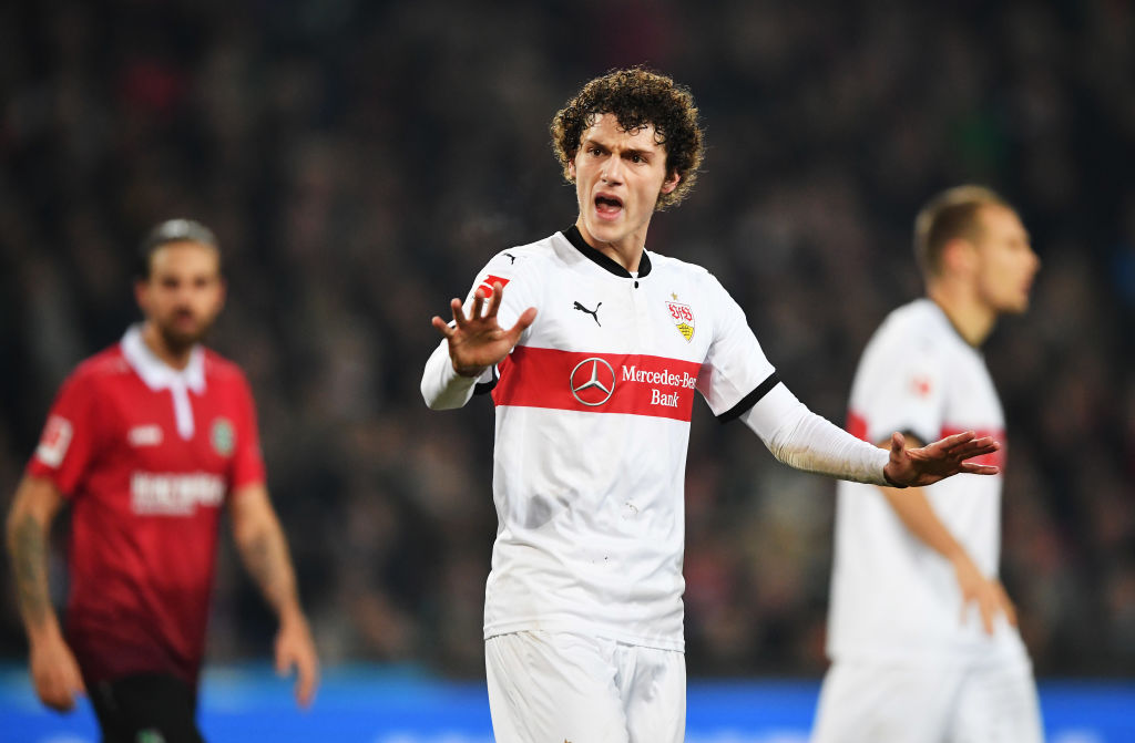 HANOVER, GERMANY - NOVEMBER 24:  Benjamin Pavard of VfB Stuttgart during the Bundesliga match between Hannover 96 and VfB Stuttgart at HDI-Arena on November 24, 2017 in Hanover, Germany.  (Photo by Stuart Franklin/Bongarts/Getty Images)