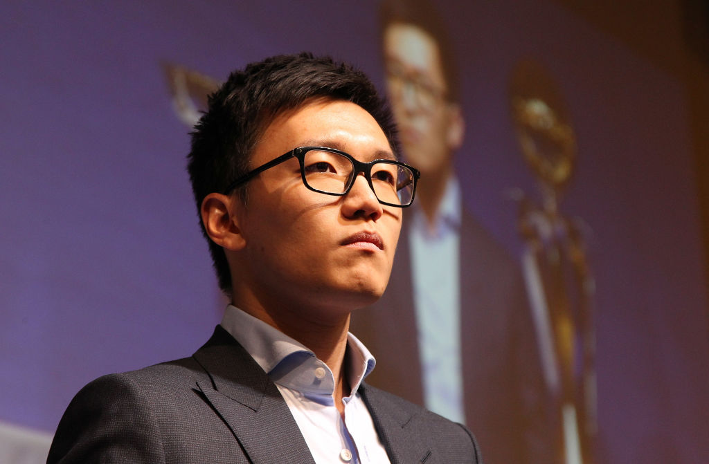 MILAN, ITALY - DECEMBER 20:  FC Internazionale board member Steven Zhang speaks during FC Internazionale Youth Teams Christmas Party on December 20, 2017 in near Milan, Italy.  (Photo by Marco Luzzani - Inter/Inter via Getty Images)