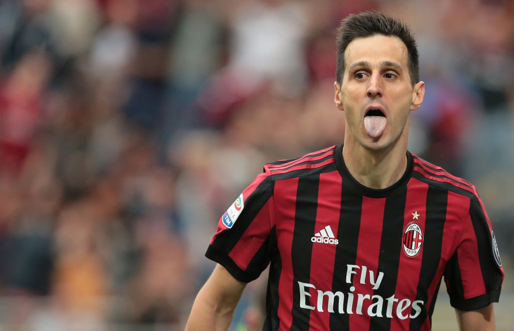 MILAN, ITALY - MAY 20:  Nikola Kalinic of AC Milan celebrates his goal during the serie A match between AC Milan and ACF Fiorentina at Stadio Giuseppe Meazza on May 20, 2018 in Milan, Italy.  (Photo by Emilio Andreoli/Getty Images)