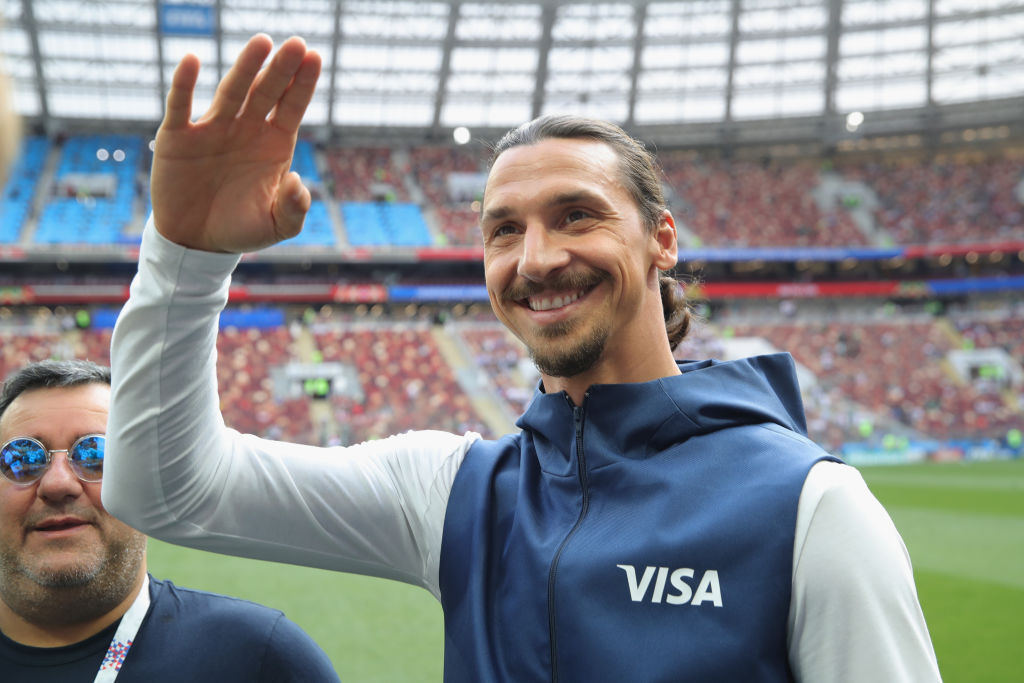 MOSCOW, RUSSIA - JUNE 17:  Fomer Sweden International Zlatan Ibrahimovic looks on prior to the 2018 FIFA World Cup Russia group F match between Germany and Mexico at Luzhniki Stadium on June 17, 2018 in Moscow, Russia.  (Photo by Alexander Hassenstein/Getty Images)