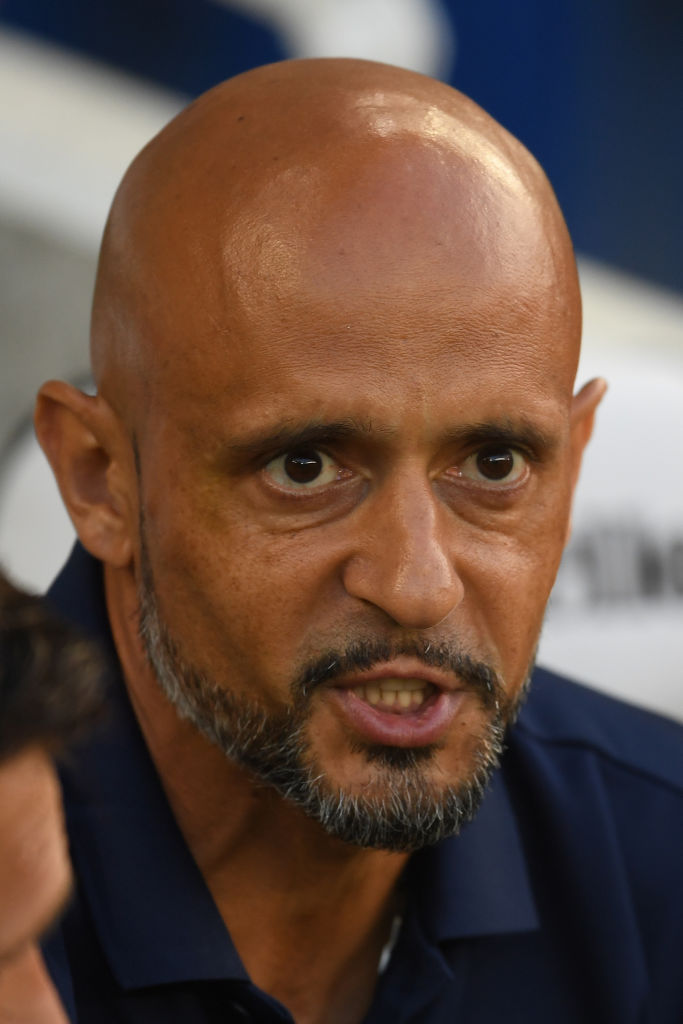 BRIGHTON, ENGLAND - AUGUST 03:  Nantes coach Miguel Cardoso looks on during a Pre-Season Friendly between Brighton and Hove Albion and FC Nantes at Amex Stadium on August 3, 2018 in Brighton, England.  (Photo by Mike Hewitt/Getty Images)