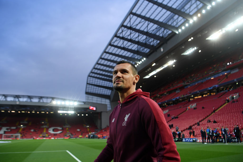 LIVERPOOL, ENGLAND - SEPTEMBER 18:  Dejan Lovren of Liverpool looks on prior to the Group C match of the UEFA Champions League between Liverpool and Paris Saint-Germain at Anfield on September 18, 2018 in Liverpool, United Kingdom.  (Photo by Michael Regan/Getty Images)