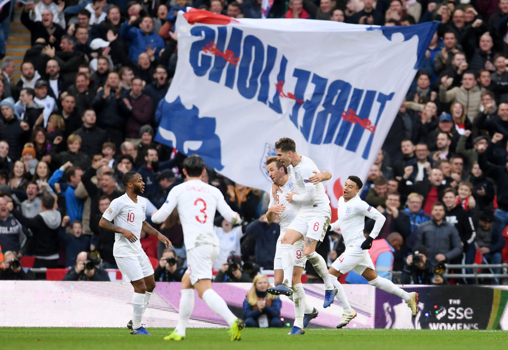 LONDON, ENGLAND - NOVEMBER 18:  Jesse Lingard of England and his teammates celebrate after he scores his team's first goal during the UEFA Nations League A group four match between England and Croatia at Wembley Stadium on November 18, 2018 in London, United Kingdom.  (Photo by Laurence Griffiths/Getty Images)