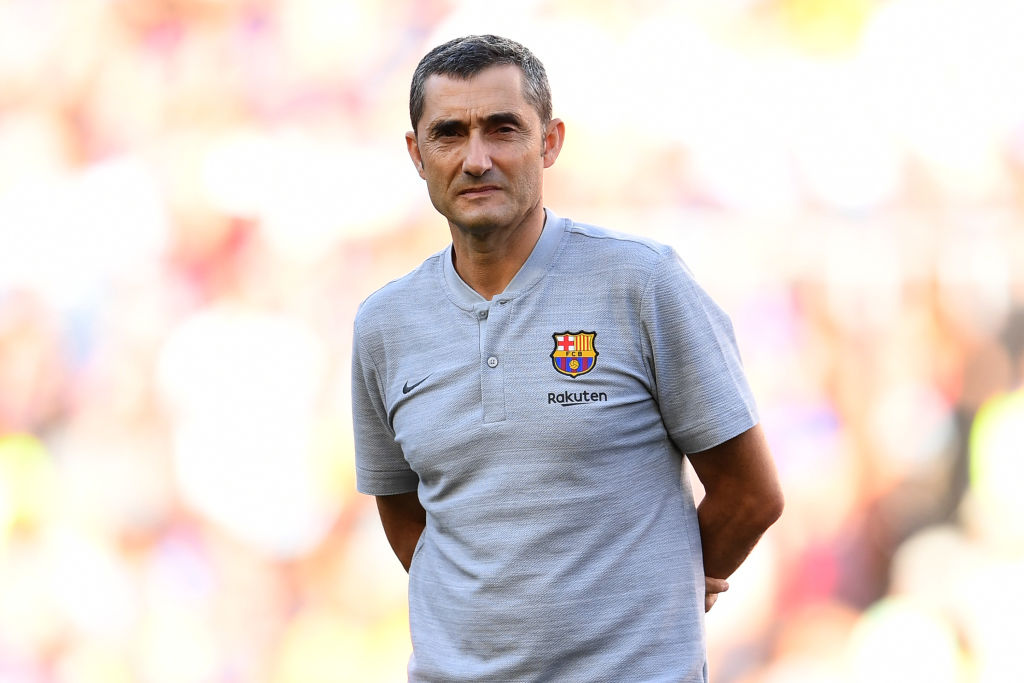 BARCELONA, SPAIN - AUGUST 15: Ernesto Valverde, Manager of Barcelona looks on ahead of the Joan Gamper Trophy between FC Barcelona and Boca Juniors at Camp Nou on August 15, 2018 in Barcelona, Spain. (Photo by David Ramos/Getty Images)