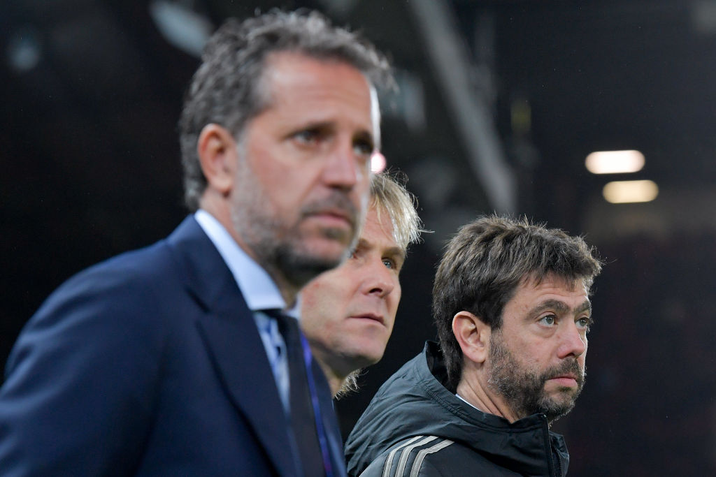 MANCHESTER, ENGLAND - OCTOBER 23:  Fabio Paratici , Pavel Nedved and Andrea Agnelli during the Group H match of the UEFA Champions League between Manchester United and Juventus at Old Trafford on October 23, 2018 in Manchester, United Kingdom.  (Photo by Daniele Badolato - Juventus FC/Juventus FC via Getty Images)