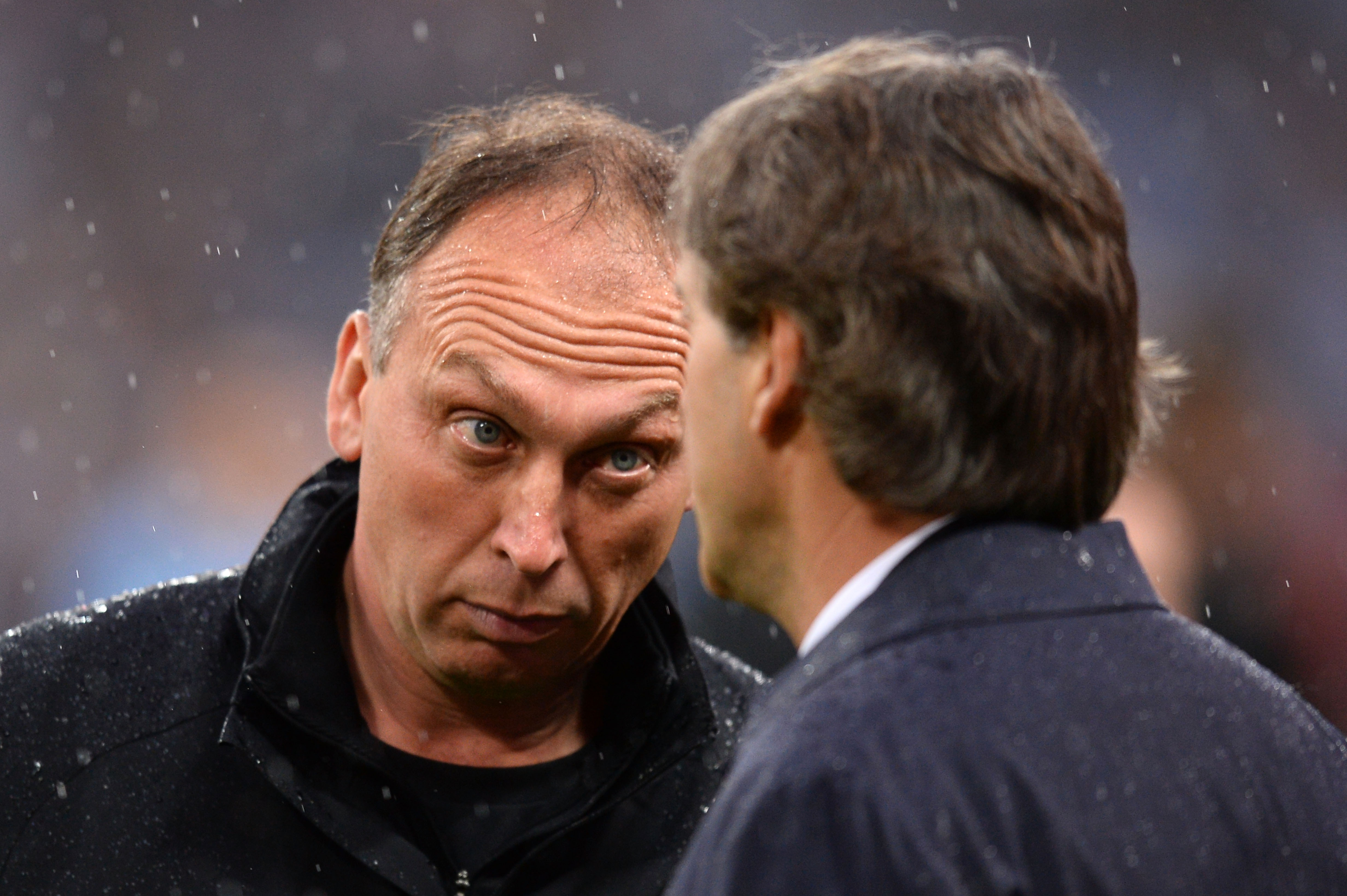 LONDON, ENGLAND - MAY 11:  Manager Roberto Mancini of Manchester City and coach David Platt in discussion after defeat in the FA Cup with Budweiser Final between Manchester City and Wigan Athletic at Wembley Stadium on May 11, 2013 in London, England.  (Photo by Mike Hewitt/Getty Images)