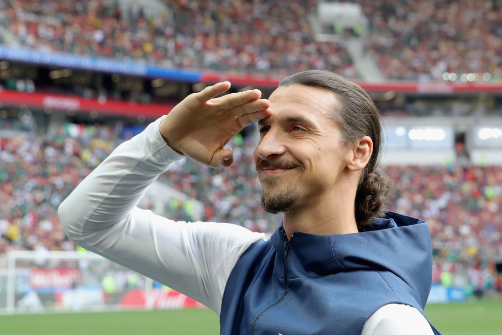 MOSCOW, RUSSIA - JUNE 17:  Fomer Sweden International Zlatan Ibrahimovic looks on prior to the 2018 FIFA World Cup Russia group F match between Germany and Mexico at Luzhniki Stadium on June 17, 2018 in Moscow, Russia.  (Photo by Alexander Hassenstein/Getty Images)