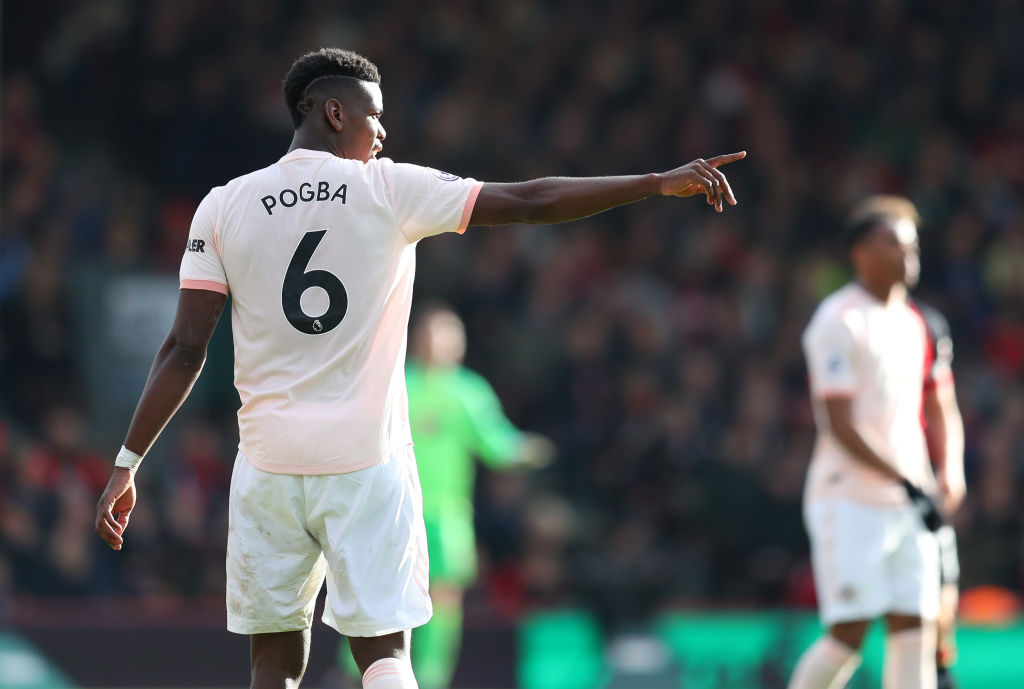 BOURNEMOUTH, ENGLAND - NOVEMBER 03: Paul Pogba of Manchester United during the Premier League match between AFC Bournemouth and Manchester United at Vitality Stadium on November 3, 2018 in Bournemouth, United Kingdom. (Photo by Catherine Ivill/Getty Images)