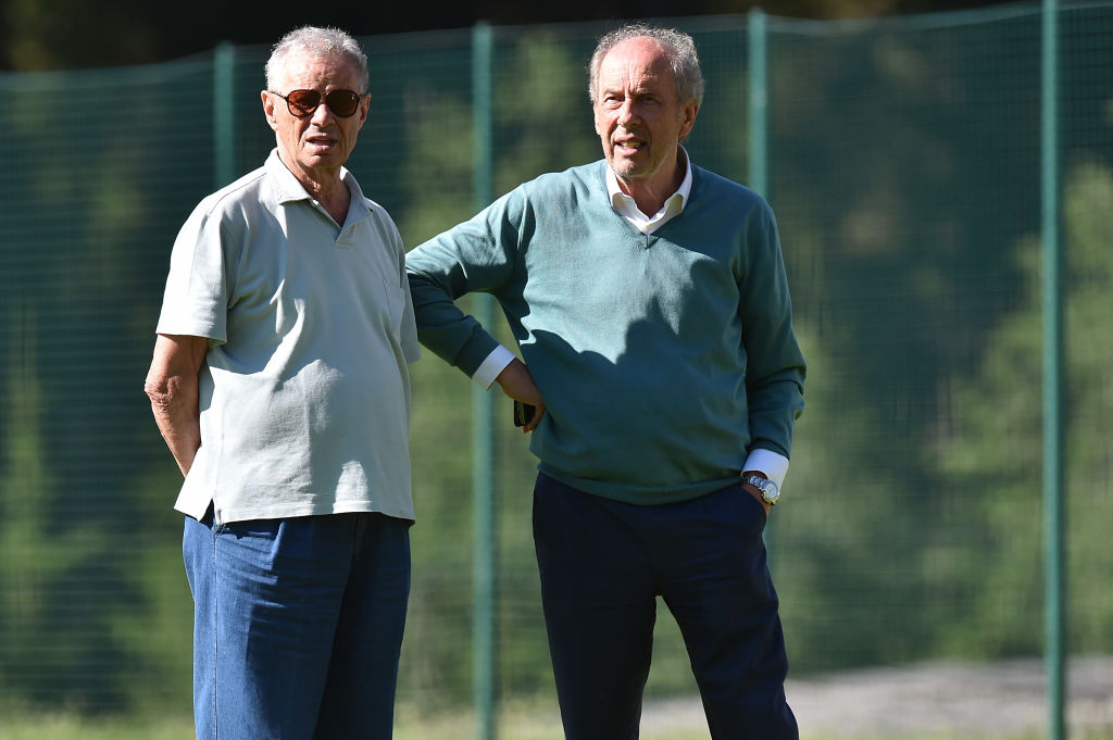 BELLUNO, ITALY - JULY 19:  Maurizio Zamparini and Sport Director Rino Foschi look on at the US Citta' di Palermo training camp on July 19, 2018 in Belluno, Italy.  (Photo by Tullio M. Puglia/Getty Images)