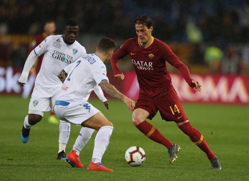 ROME, ITALY - MARCH 11:  Patrick Schick of AS Roma competes for the ball with Empoli players during the Serie A match between AS Roma and Empoli at Stadio Olimpico on March 11, 2019 in Rome, Italy.  (Photo by Paolo Bruno/Getty Images)