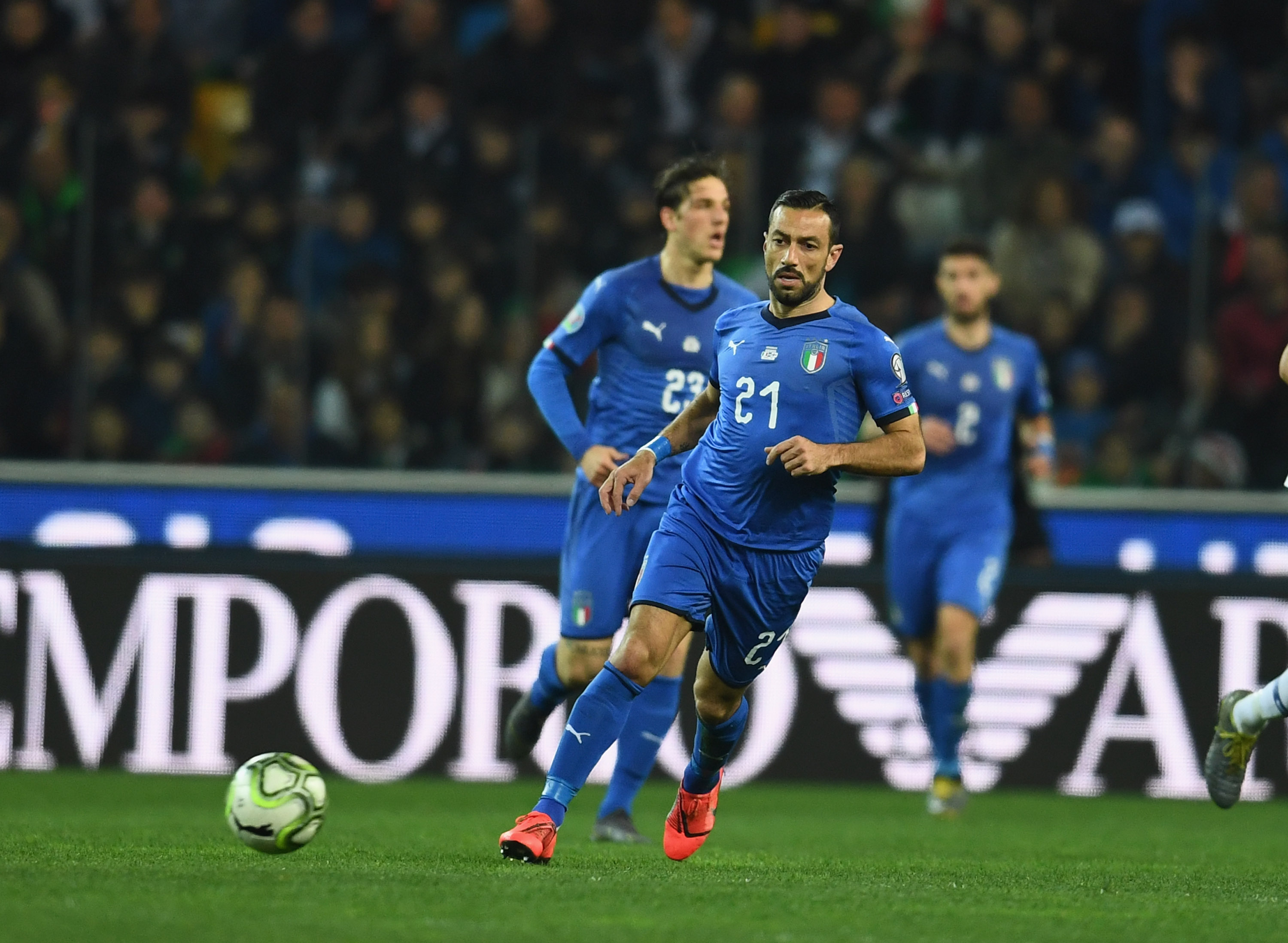 UDINE, ITALY - MARCH 23:  Fabio Quagliarella of Italy in action during the 2020 UEFA European Championships group J qualifying match between Italy and Finland at Stadio Friuli on March 23, 2019 in Udine, Italy.  (Photo by Claudio Villa/Getty Images)