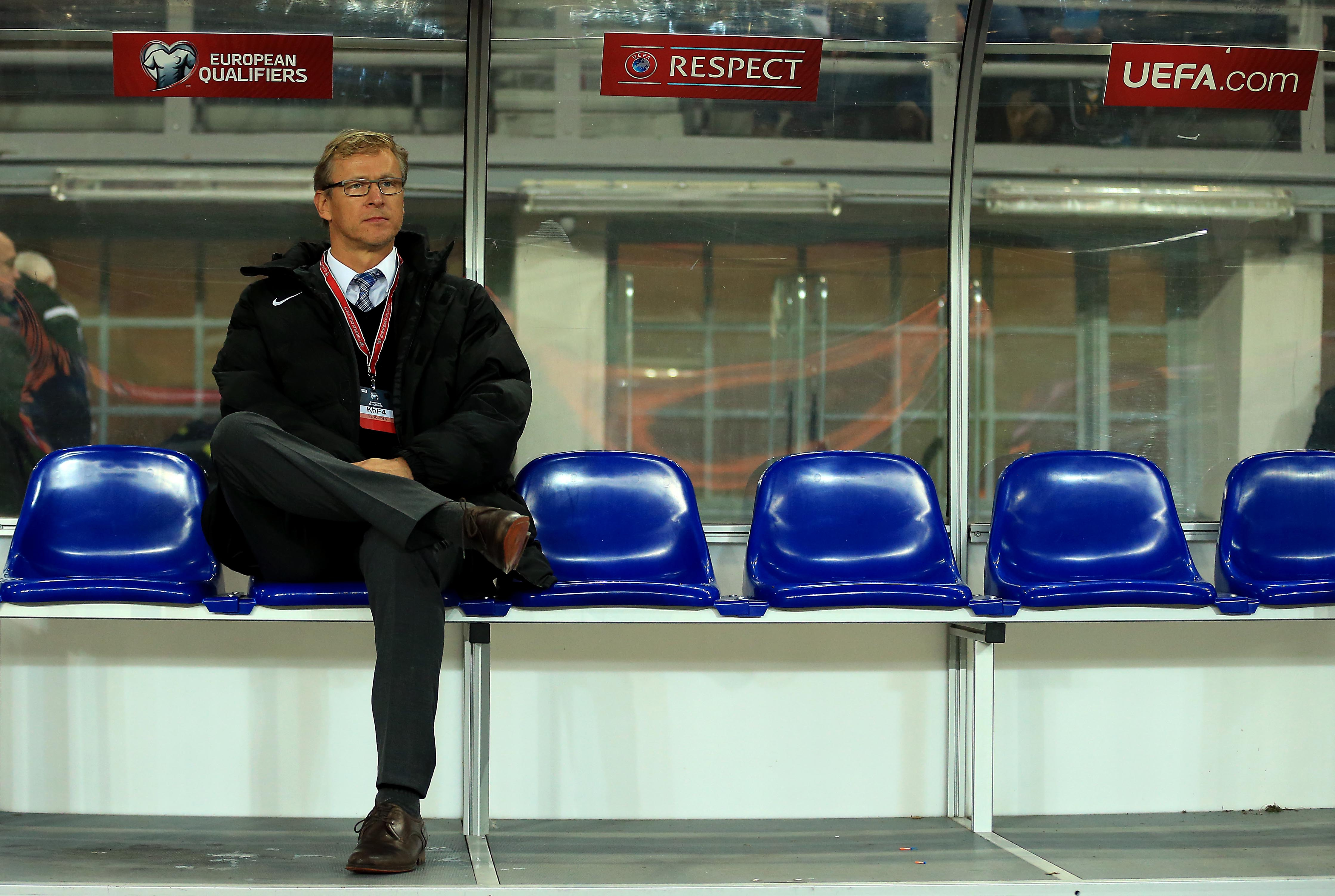 HELSINKI, FINLAND - OCTOBER 11:  Finland Manager Markku Kanerva during the UEFA EURO 2016 Qualifying match between Finland and Northern Ireland at the Olympic Stadium on October 11, 2015 in Helsinki, Finland. (Photo by Stephen Pond/Getty Images)