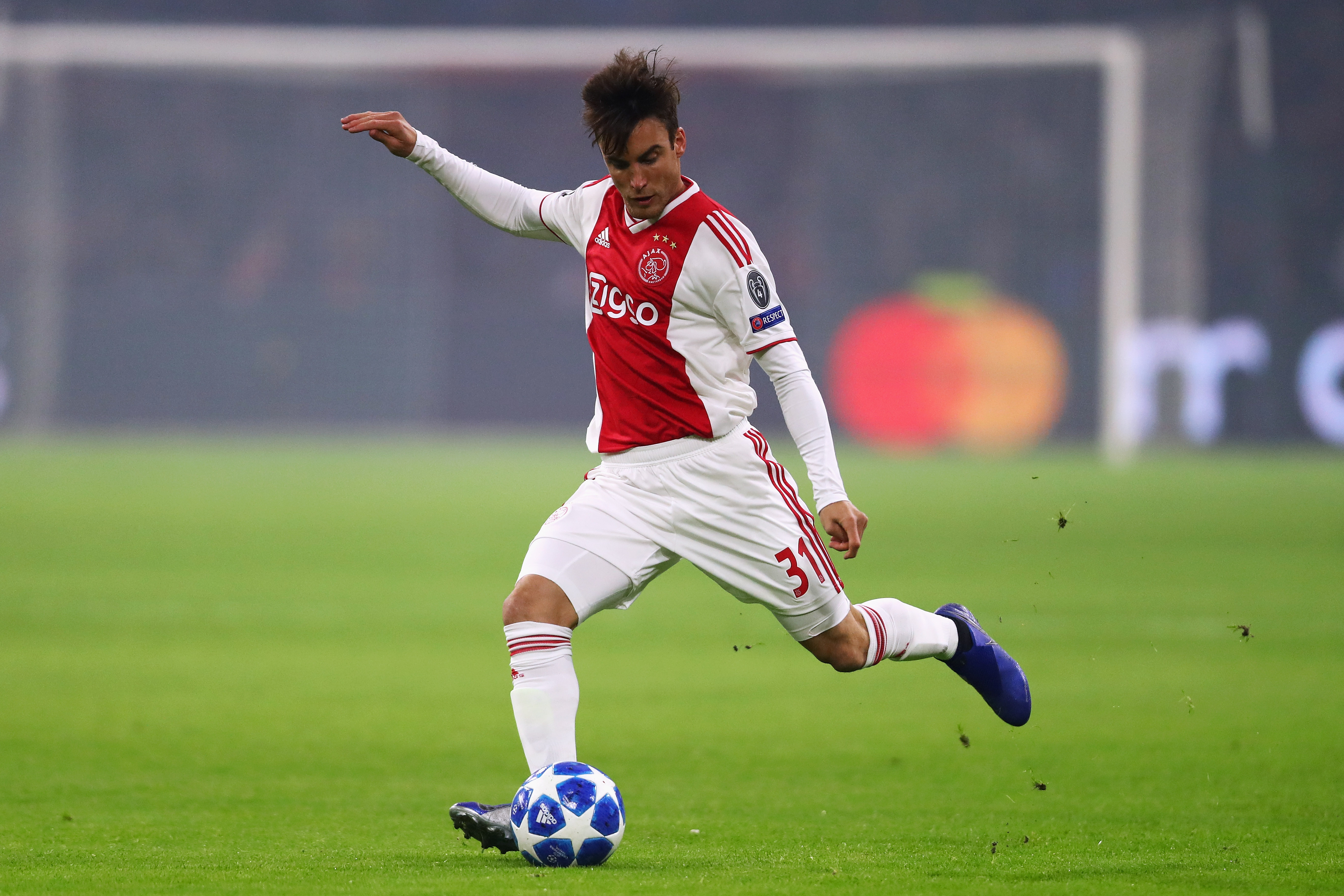 AMSTERDAM, NETHERLANDS - DECEMBER 12:  Nicolas Tagliafico of Ajax in action during the UEFA Champions League Group E match between Ajax and FC Bayern Munich at Johan Cruyff Arena on December 12, 2018 in Amsterdam, Netherlands.  (Photo by Dean Mouhtaropoulos/Getty Images)