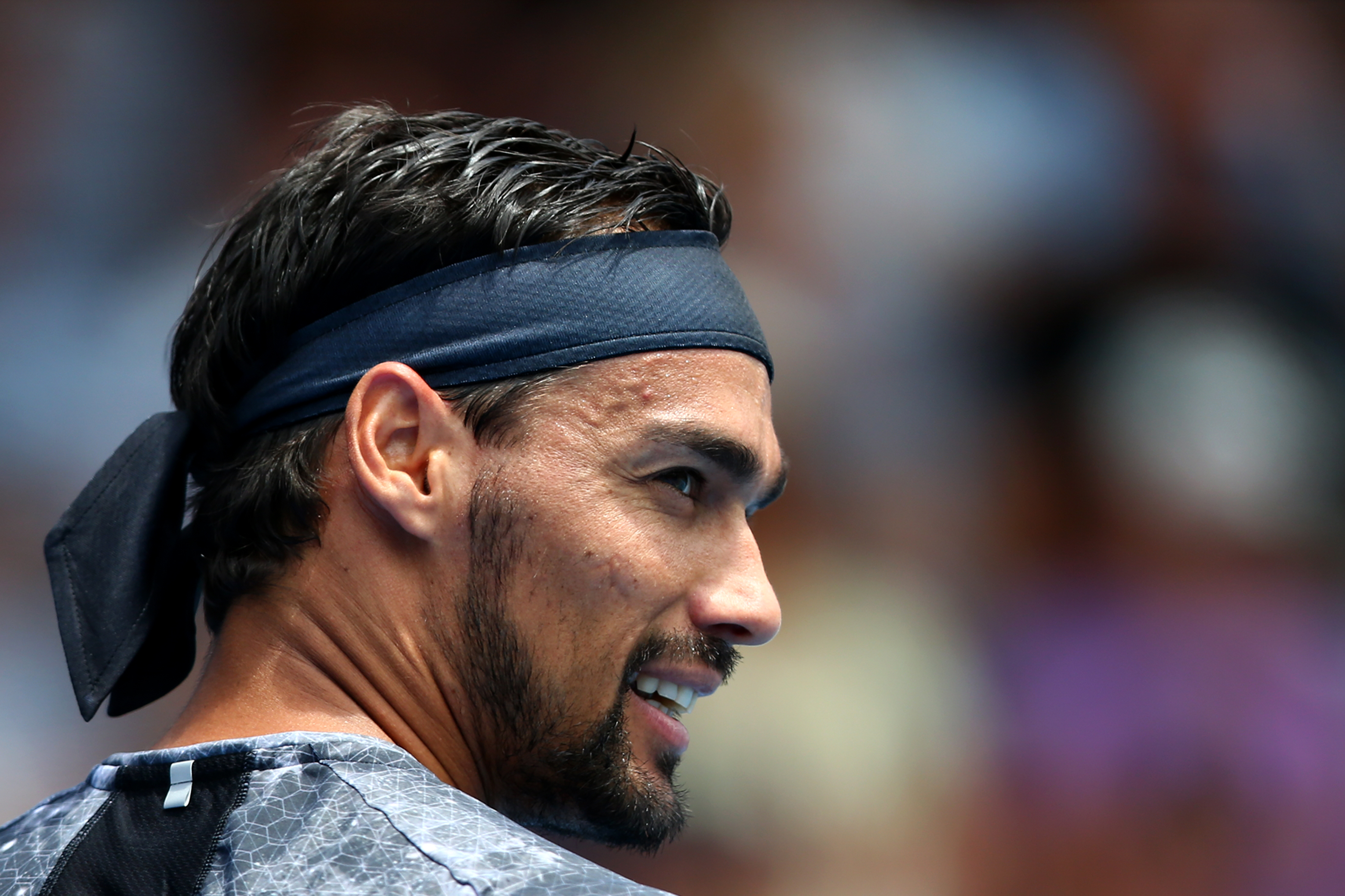 AUCKLAND, NEW ZEALAND - JANUARY 10: Fabio Fognini of Italy looks on during his quarter final match against Philipp Kohlschreiber of Germany during the ASB Classic at the ASB Tennis Centre on January 10, 2019 in Auckland, New Zealand. (Photo by Hannah Peters/Getty Images)