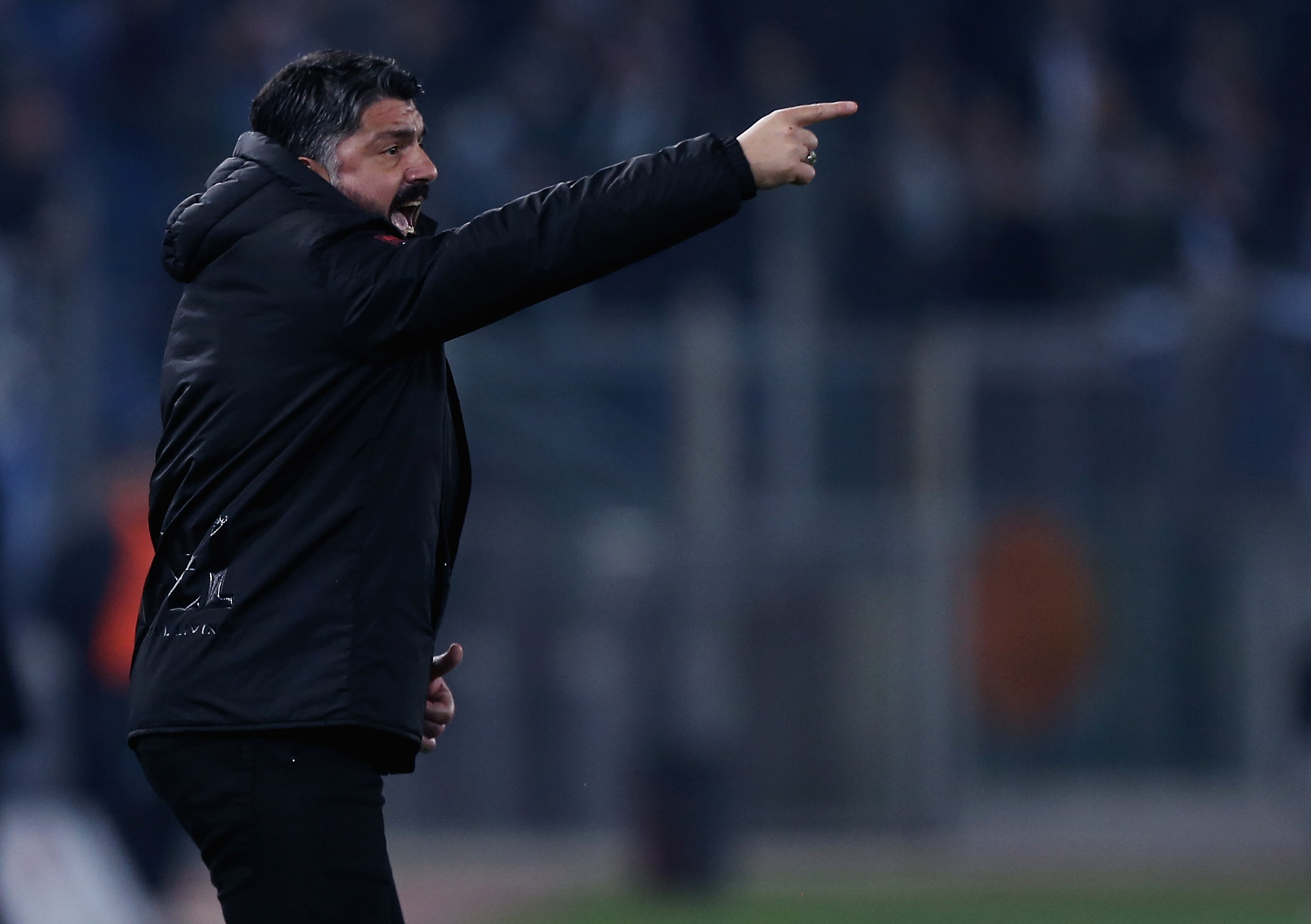 ROME, ITALY - FEBRUARY 26:  AC Milan head coach Gennaro Gattuso gestures during the Coppa Italia match between SS Lazio and AC Milan on February 26, 2019 in Rome, Italy.  (Photo by Paolo Bruno/Getty Images)