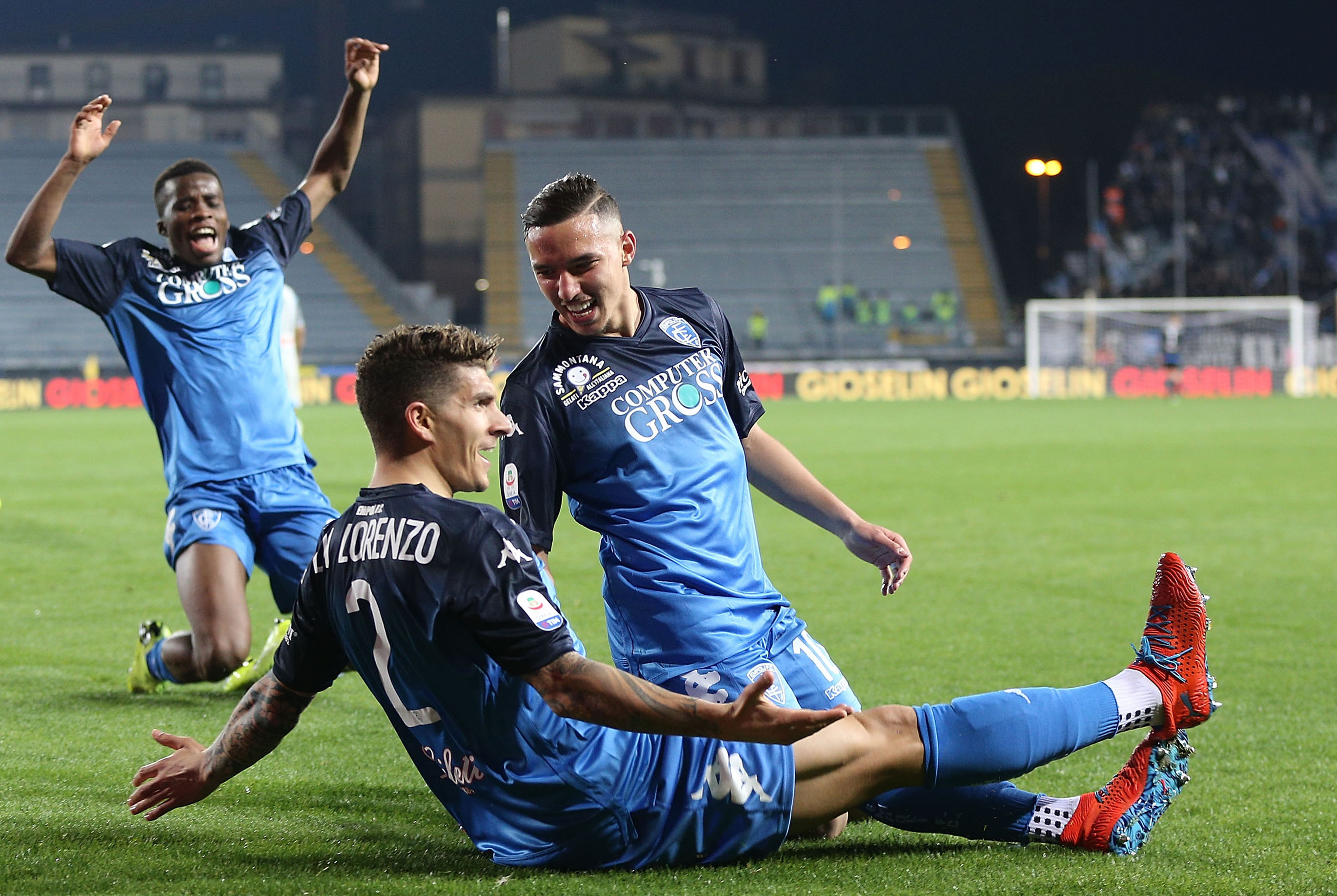 EMPOLI, ITALY - APRIL 03: Giovanni Di Lorenzo of Empoli FC celebrates after scoring a goal during the Serie A match between Empoli and SSC Napoli at Stadio Carlo Castellani on April 3, 2019 in Empoli, Italy.  (Photo by Gabriele Maltinti/Getty Images)