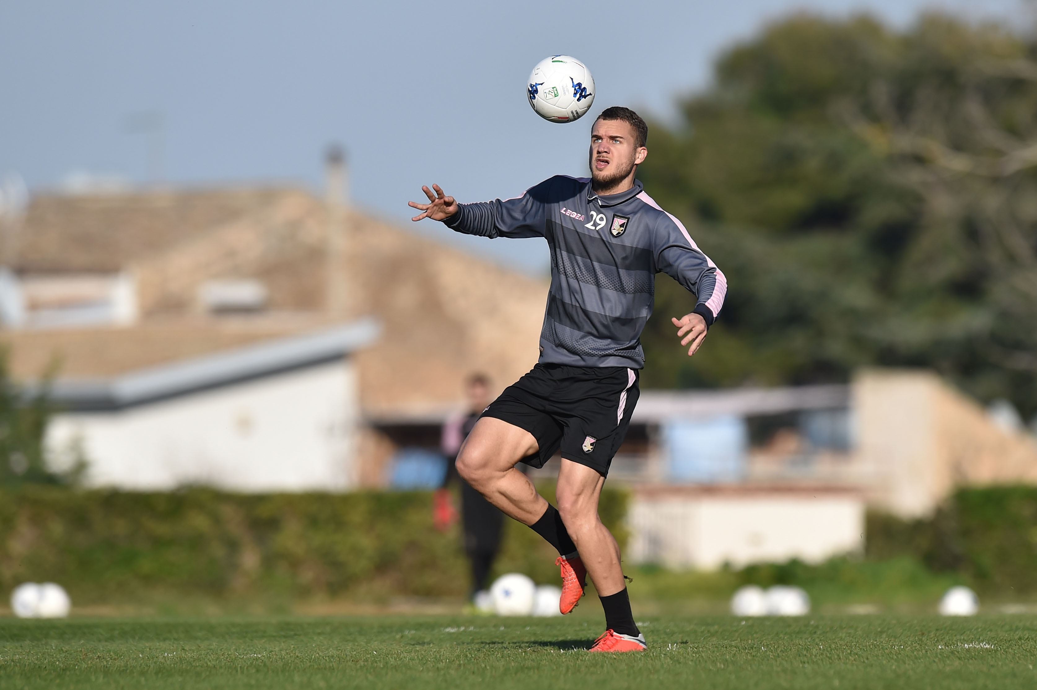 PALERMO, ITALY - MARCH 06: George Puscas in action during a US Citta' di Palermo training session at Tenente Carmelo Onorato Sports Center on March 06, 2019 in Palermo, Italy. (Photo by Tullio M. Puglia/Getty Images)