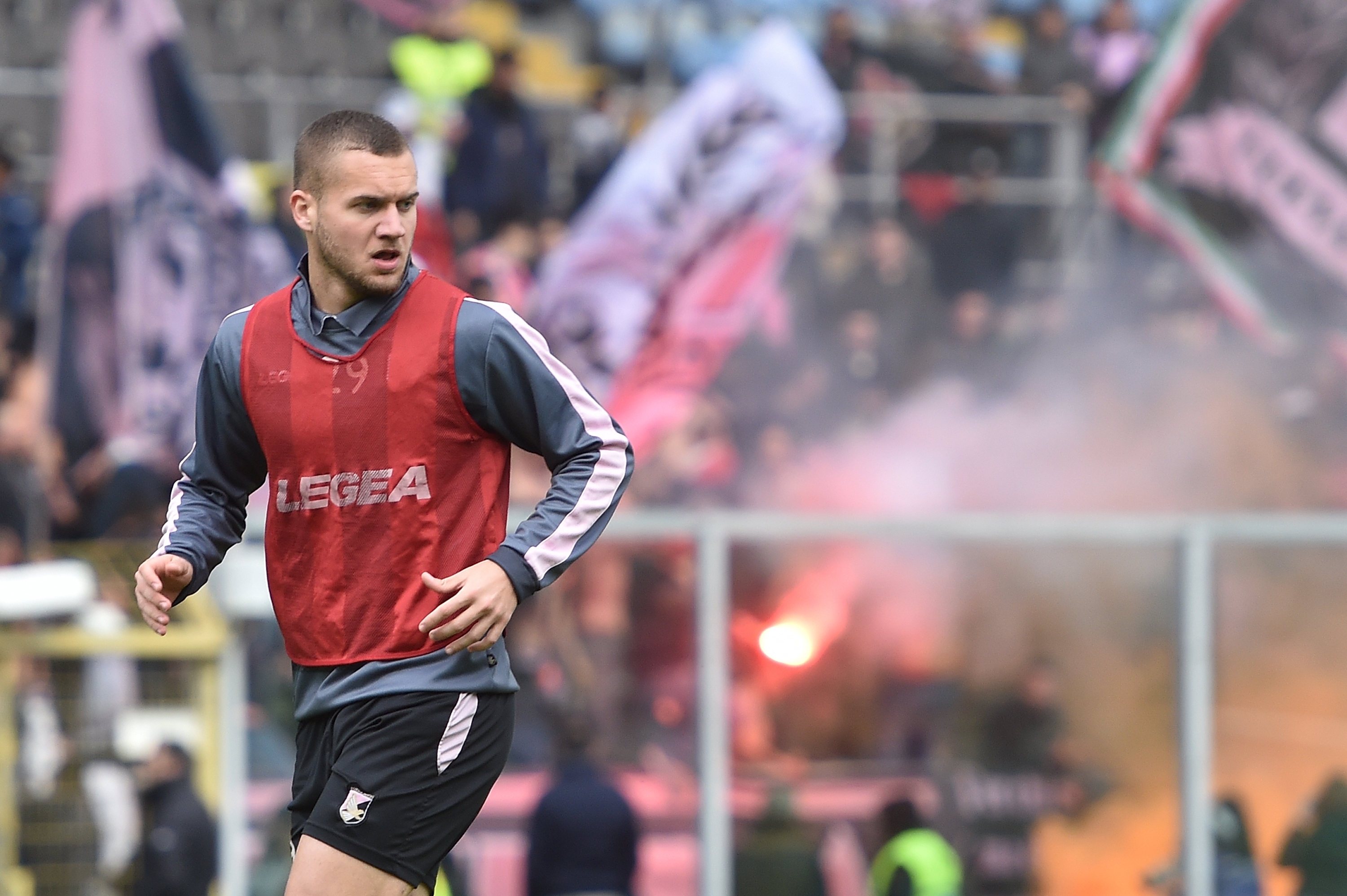 PALERMO, ITALY - MARCH 28: George Puscas of Palermo in action during a training session at Stadio Renzo Barbera on March 28, 2019 in Palermo, Italy. (Photo by Tullio M. Puglia/Getty Images)