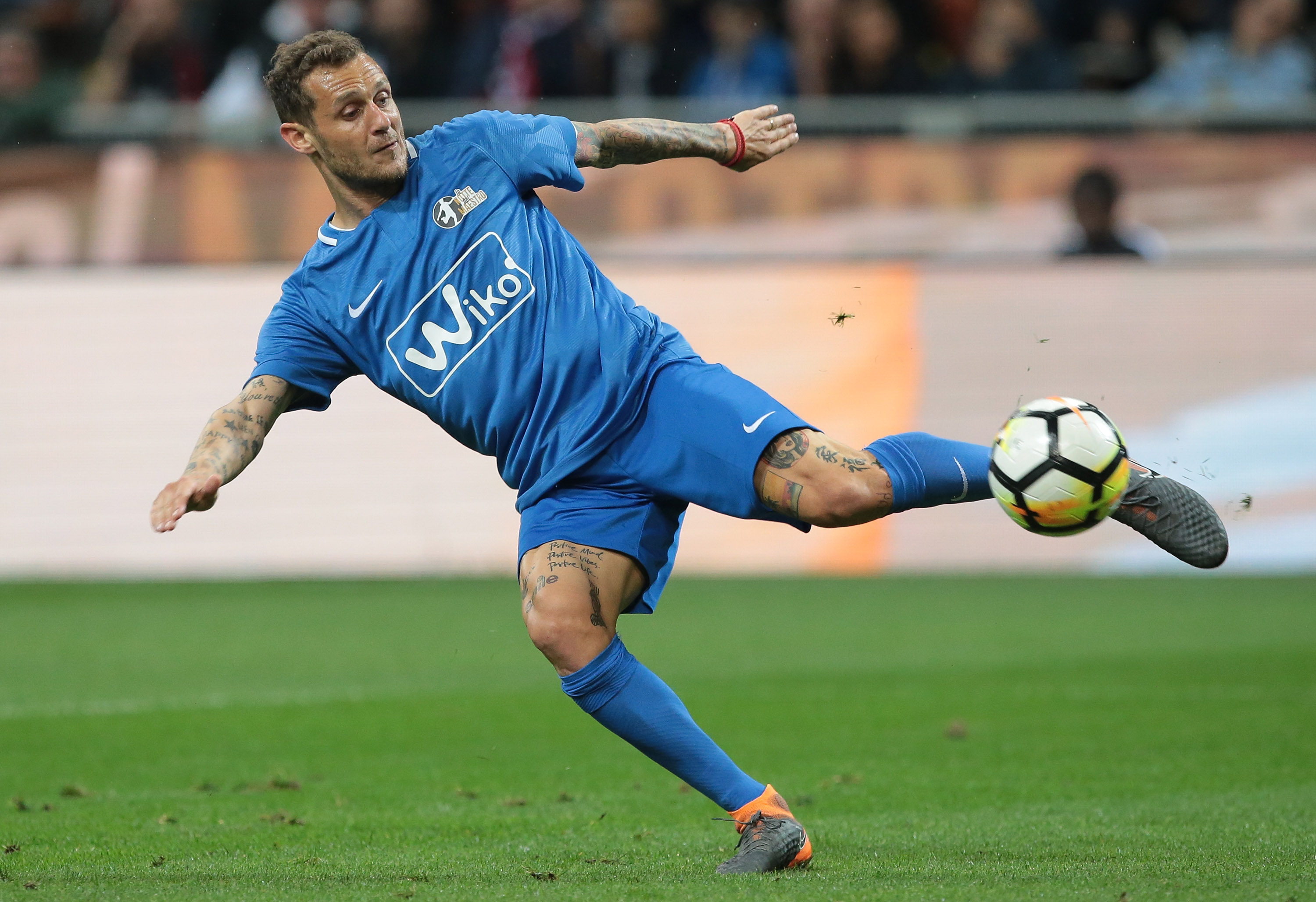 MILAN, ITALY - MAY 21:  Alessandro Diamanti kicks the ball during Andrea Pirlo Farewell Match at Stadio Giuseppe Meazza on May 21, 2018 in Milan, Italy.  (Photo by Emilio Andreoli/Getty Images)