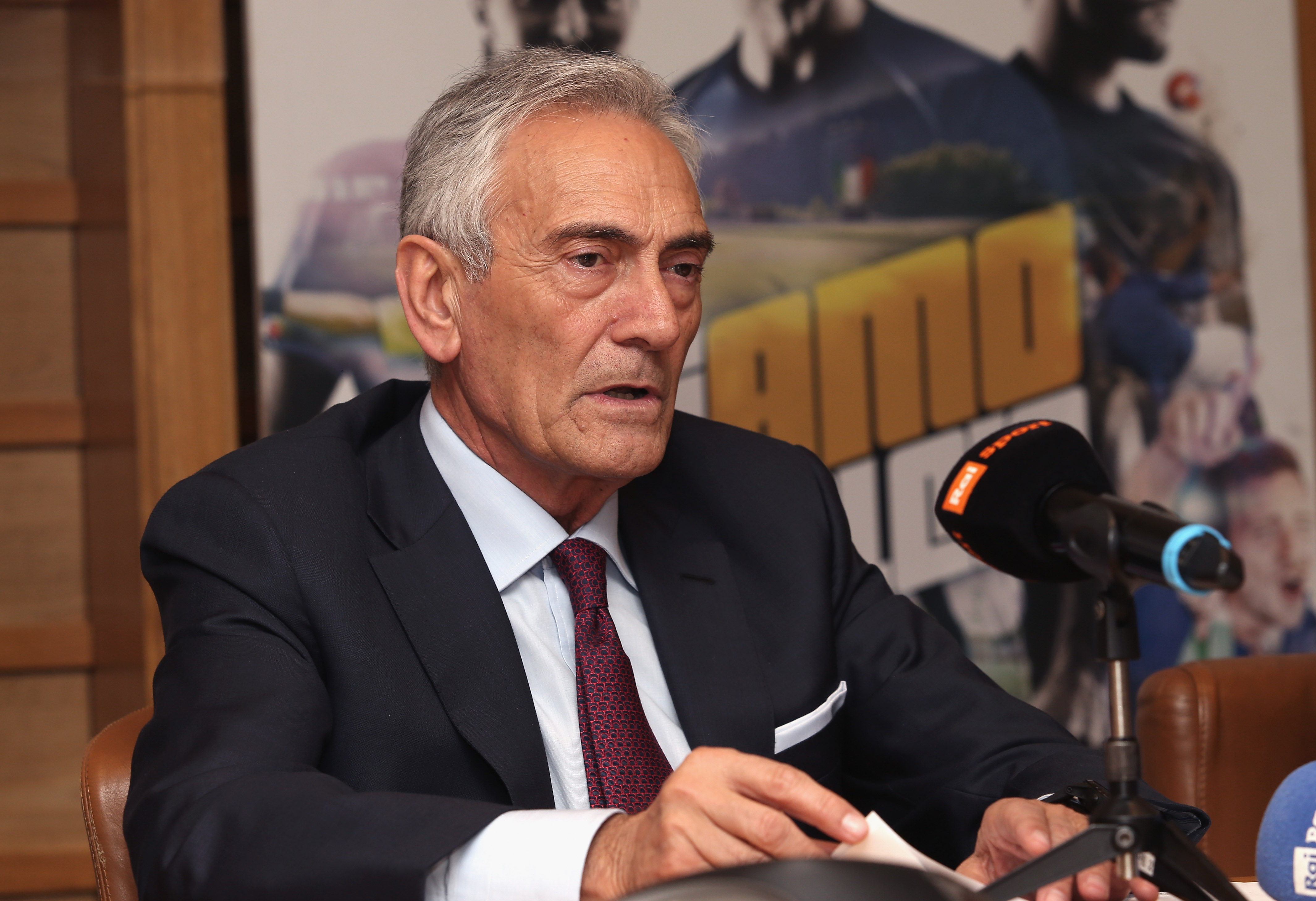 ROME, ITALY - APRIL 02:  FIGC President Gabriele Gravina attends a press conference after the federal council meeting on April 2, 2019 in Rome, Italy.  (Photo by Paolo Bruno/Getty Images)