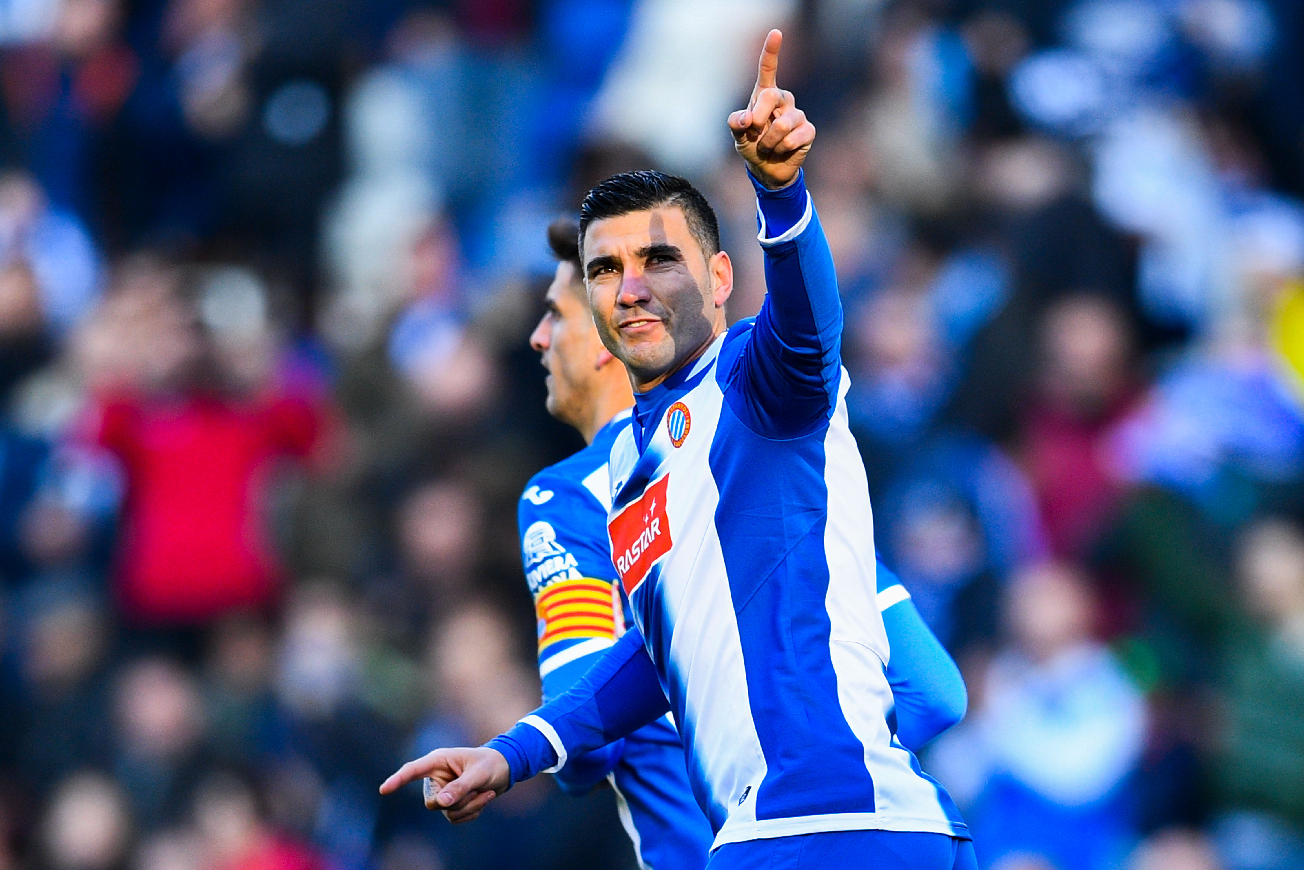 BARCELONA, SPAIN - JANUARY 29:  Jose Antonio Reyes of RCD Espanyol celebrates after scoring his team's first goal from the penalty spot during the La Liga match between RCD Espanyol and Sevilla FC at Cornella-El Prat stadium on January 29, 2017 in Barcelona, Spain.  (Photo by David Ramos/Getty Images)