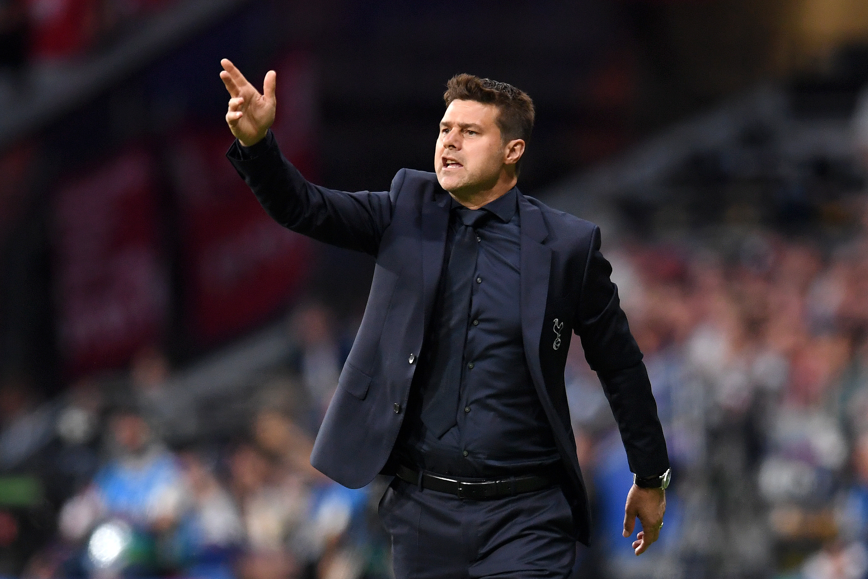MADRID, SPAIN - JUNE 01: Mauricio Pochettino, Manager of Tottenham Hotspur gives instructions to his team during the UEFA Champions League Final between Tottenham Hotspur and Liverpool at Estadio Wanda Metropolitano on June 01, 2019 in Madrid, Spain. (Photo by Matthias Hangst/Getty Images)