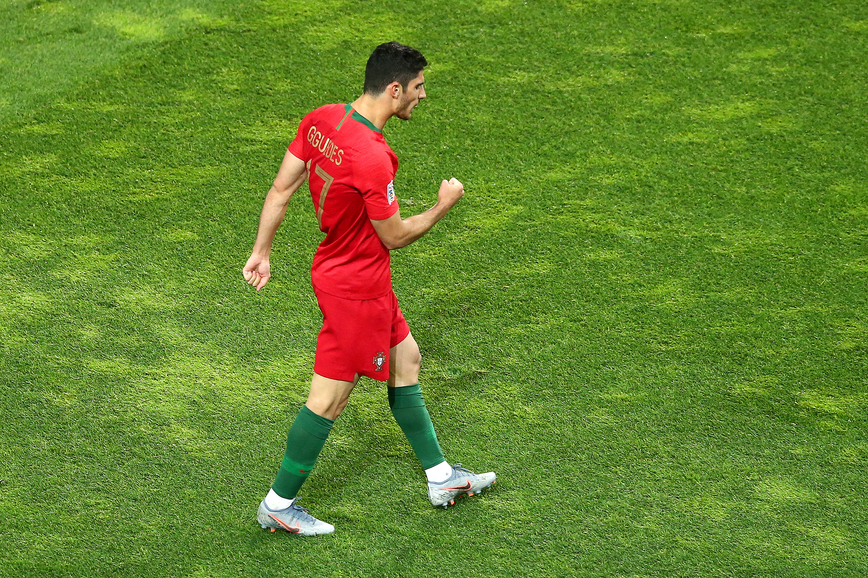 PORTO, PORTUGAL - JUNE 09: Goncalo Guedes of Portugal celebrates after scoring his team's first goal during the UEFA Nations League Final between Portugal and the Netherlands at Estadio do Dragao on June 09, 2019 in Porto, Portugal. (Photo by Jan Kruger/Getty Images)