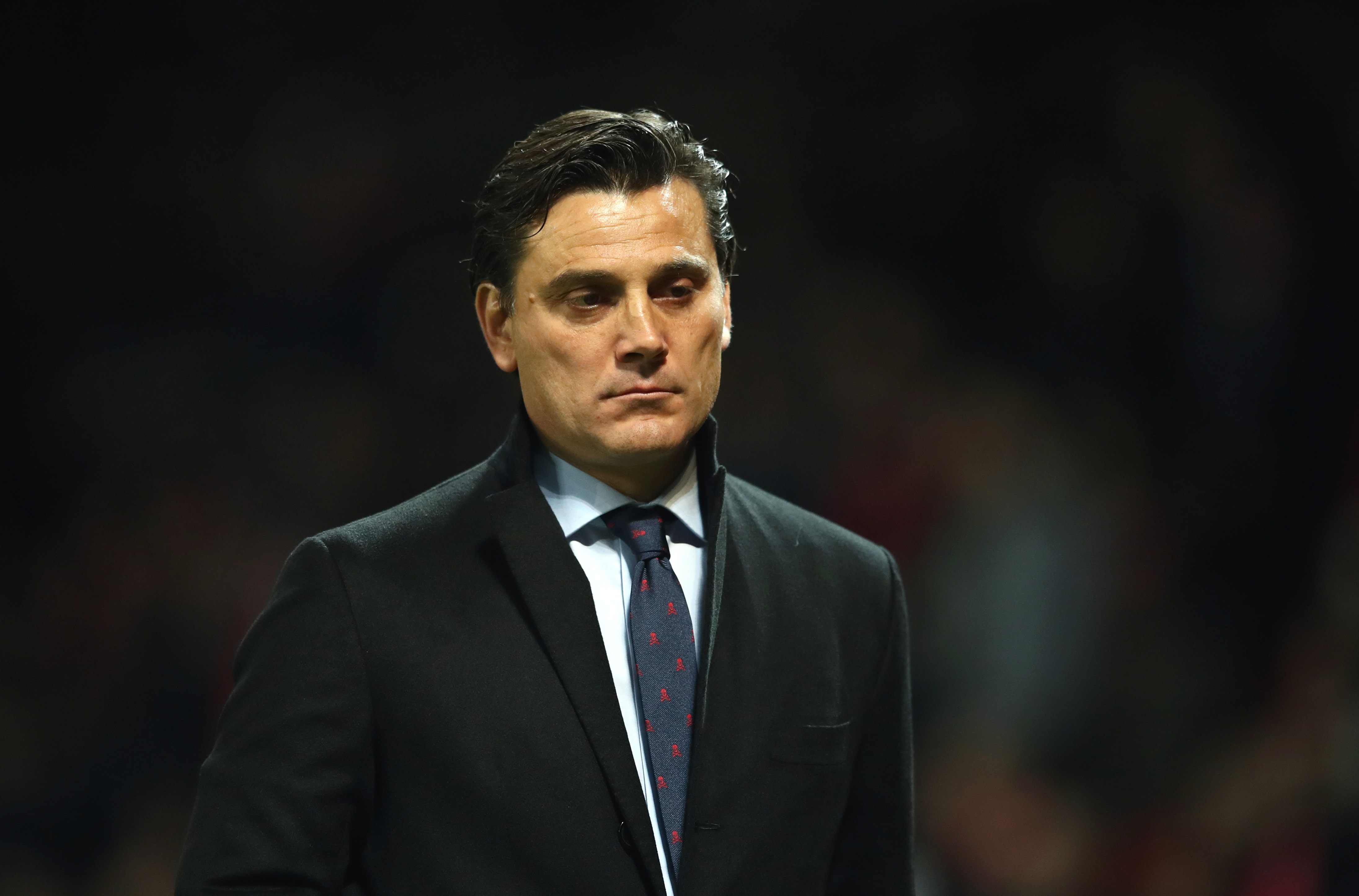 MANCHESTER, ENGLAND - MARCH 13:  Vincenzo Montella manager of Sevilla looks on prior to the UEFA Champions League Round of 16 Second Leg match between Manchester United and Sevilla FC at Old Trafford on March 13, 2018 in Manchester, United Kingdom.  (Photo by Clive Mason/Getty Images)